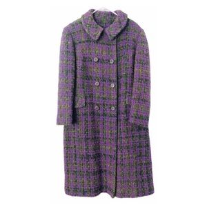 Vintage 60s Wool Bouclé Tweed Peacoat Purple Green M